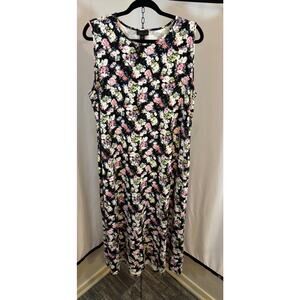 J.Jill Wearever Collection XL Tall Floral Maxi Dress Black Stretch Sleeveless